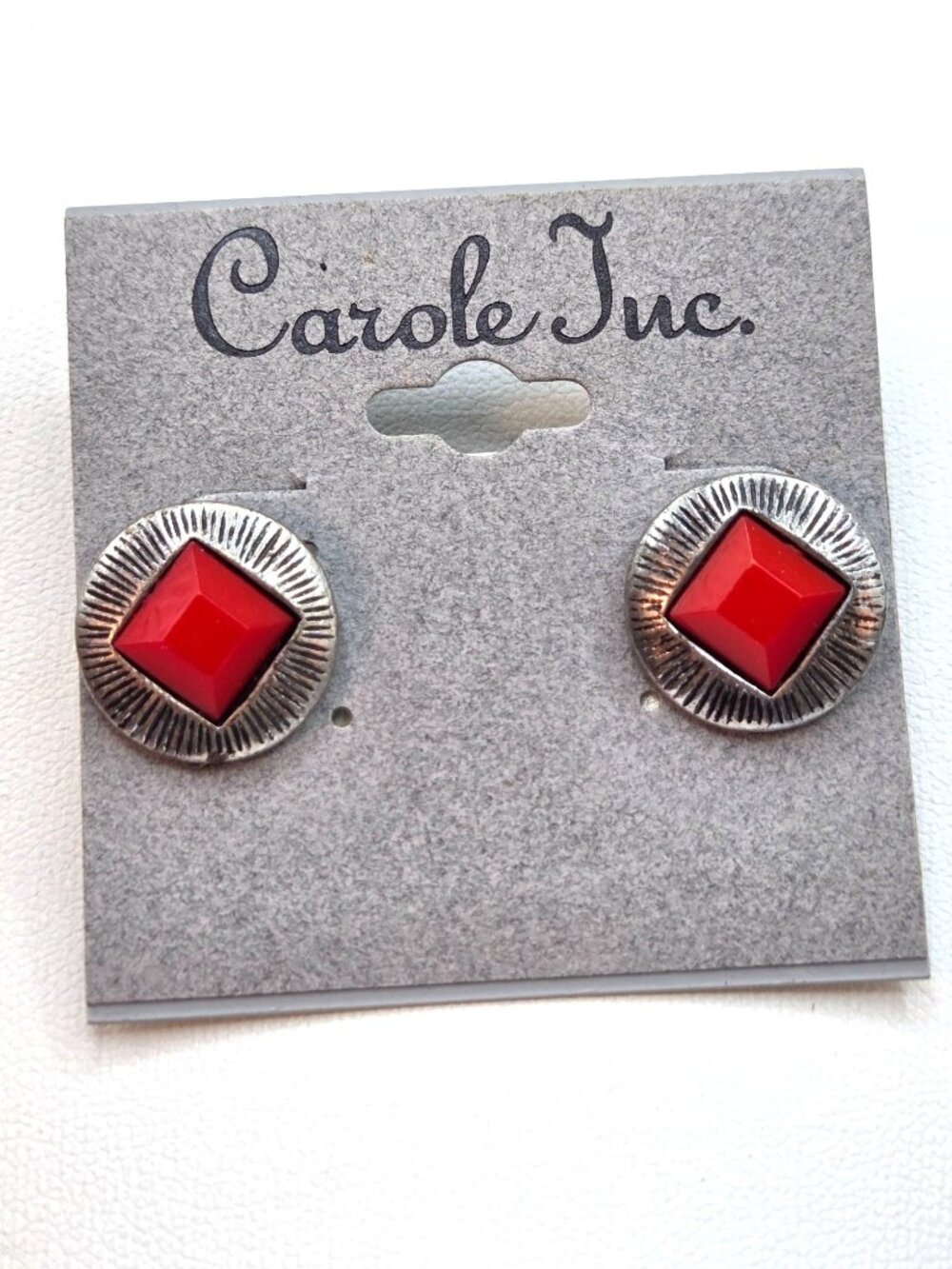 Carole Inc. Silver-Tone Earrings With Red Geometric Accent For Women